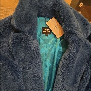 Ugg Alexandra Faux Fur Wrap Coat (L/XL) Night Sky Blue Full Length Jacket